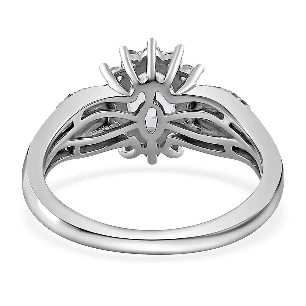 Mexican Hyalite Opal, Brown and White Zircon Sunburst Ring in Platinum Over Sterling Silver (Size 10.0) with Free UV Flash Light 1.10 ctw