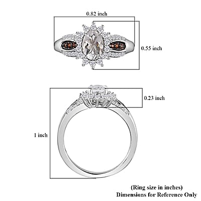 Mexican Hyalite Opal, Brown and White Zircon Sunburst Ring in Platinum Over Sterling Silver (Size 10.0) with Free UV Flash Light 1.10 ctw