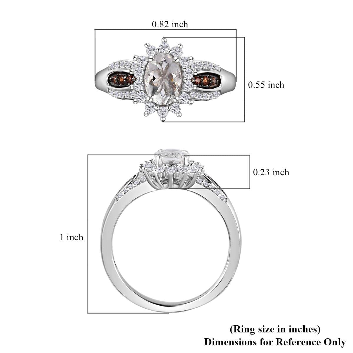 Mexican Hyalite Opal, Brown and White Zircon Sunburst Ring in Platinum Over Sterling Silver (Size 10.0) with Free UV Flash Light 1.10 ctw image number 5