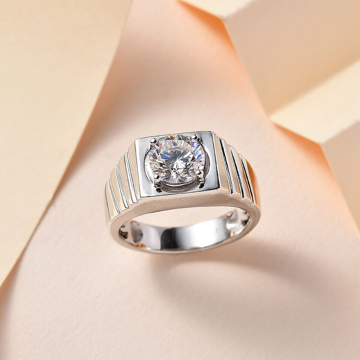 Strontium Titanate Men's Ring in Platinum Over Sterling Silver (Size 10.0) 3.00 ctw image number 1