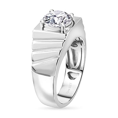 D'Joy Strontium Titanate Men's Ring in Platinum Over Sterling Silver (Size 10.0) 3.00 ctw