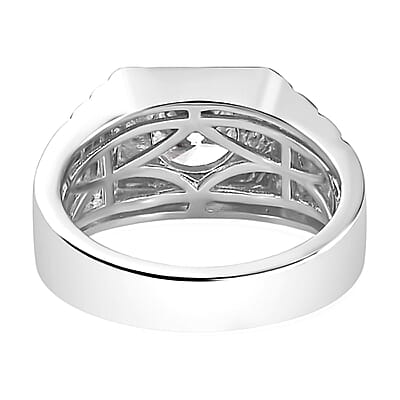 D'Joy Strontium Titanate Men's Ring in Platinum Over Sterling Silver (Size 10.0) 3.00 ctw