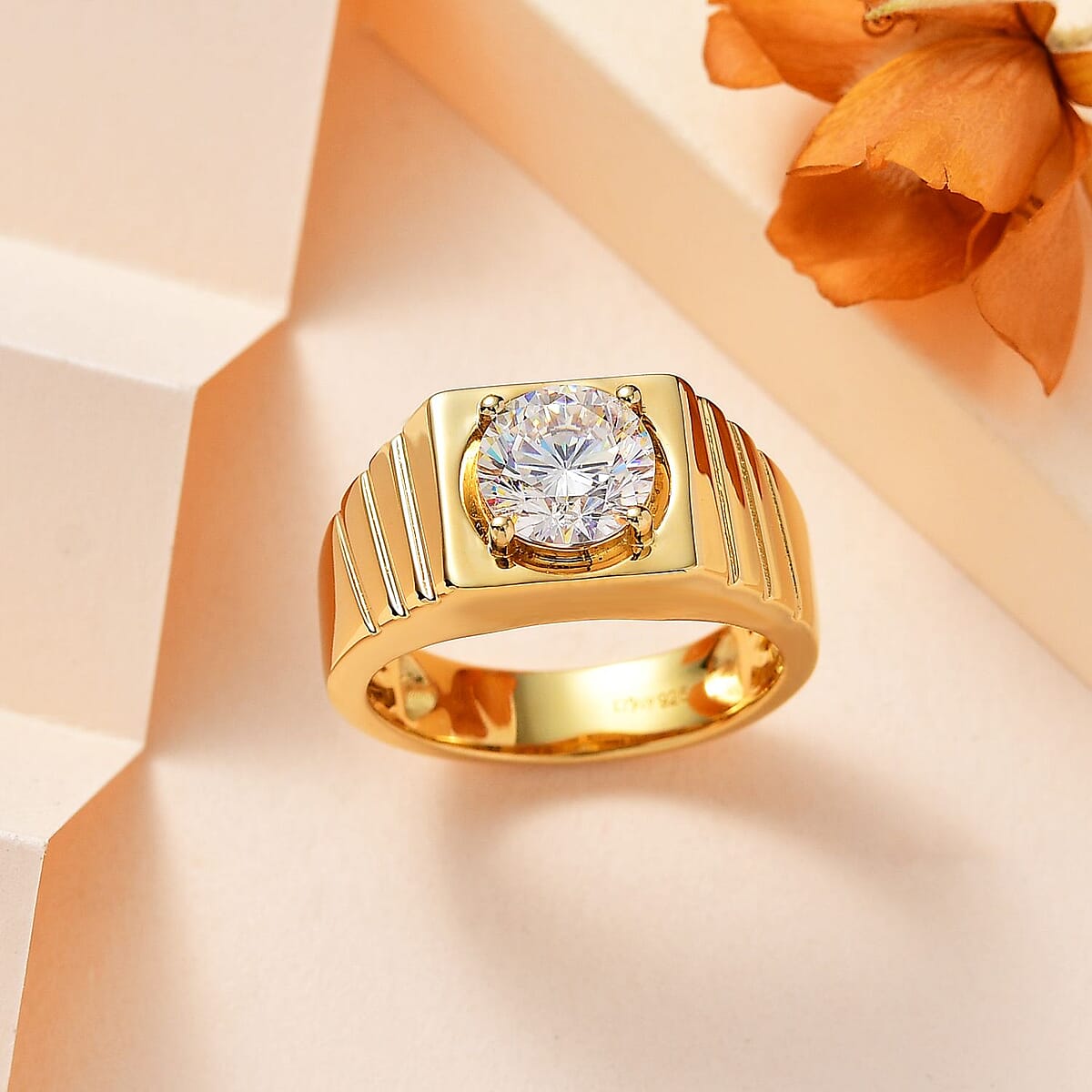 Strontium Titanate Men's Ring in Vermeil Yellow Gold Over Sterling Silver (Size 12.0) 3.00 ctw image number 1