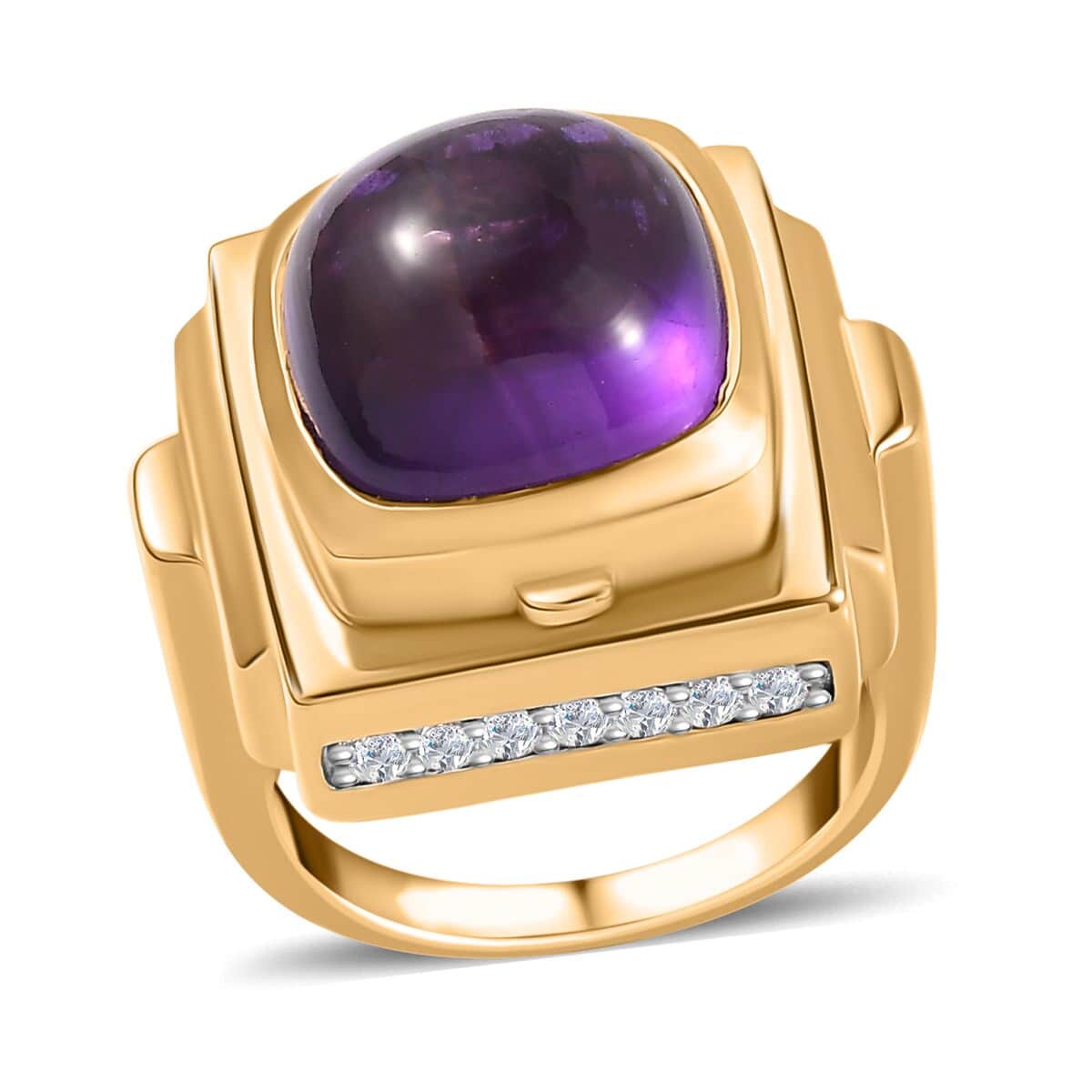 GP Mother's Day Special Collection African Amethyst and Multi Gemstone Openable Ring (Size 10.0) with Hidden Pendant Necklace 18 Inches in Vermeil Yellow Gold Over Sterling Silver 10.30 ctw image number 0