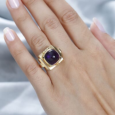 GP Mother's Day Special Collection African Amethyst and Multi Gemstone Openable Ring (Size 10.0) with Hidden Pendant Necklace 18 Inches in Vermeil Yellow Gold Over Sterling Silver 10.30 ctw