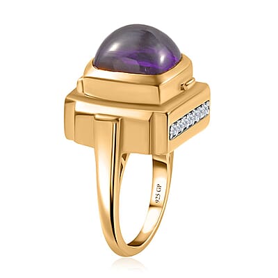 GP Mother's Day Special Collection African Amethyst and Multi Gemstone Openable Ring (Size 10.0) with Hidden Pendant Necklace 18 Inches in Vermeil Yellow Gold Over Sterling Silver 10.30 ctw