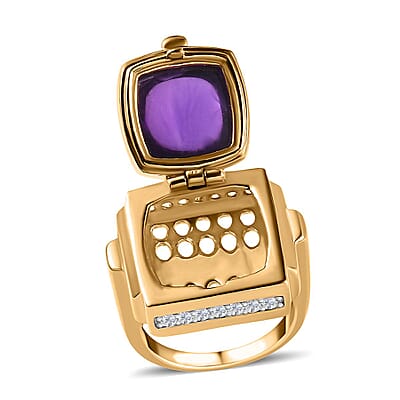 GP Mother's Day Special Collection African Amethyst and Multi Gemstone Openable Ring (Size 10.0) with Hidden Pendant Necklace 18 Inches in Vermeil Yellow Gold Over Sterling Silver 10.30 ctw