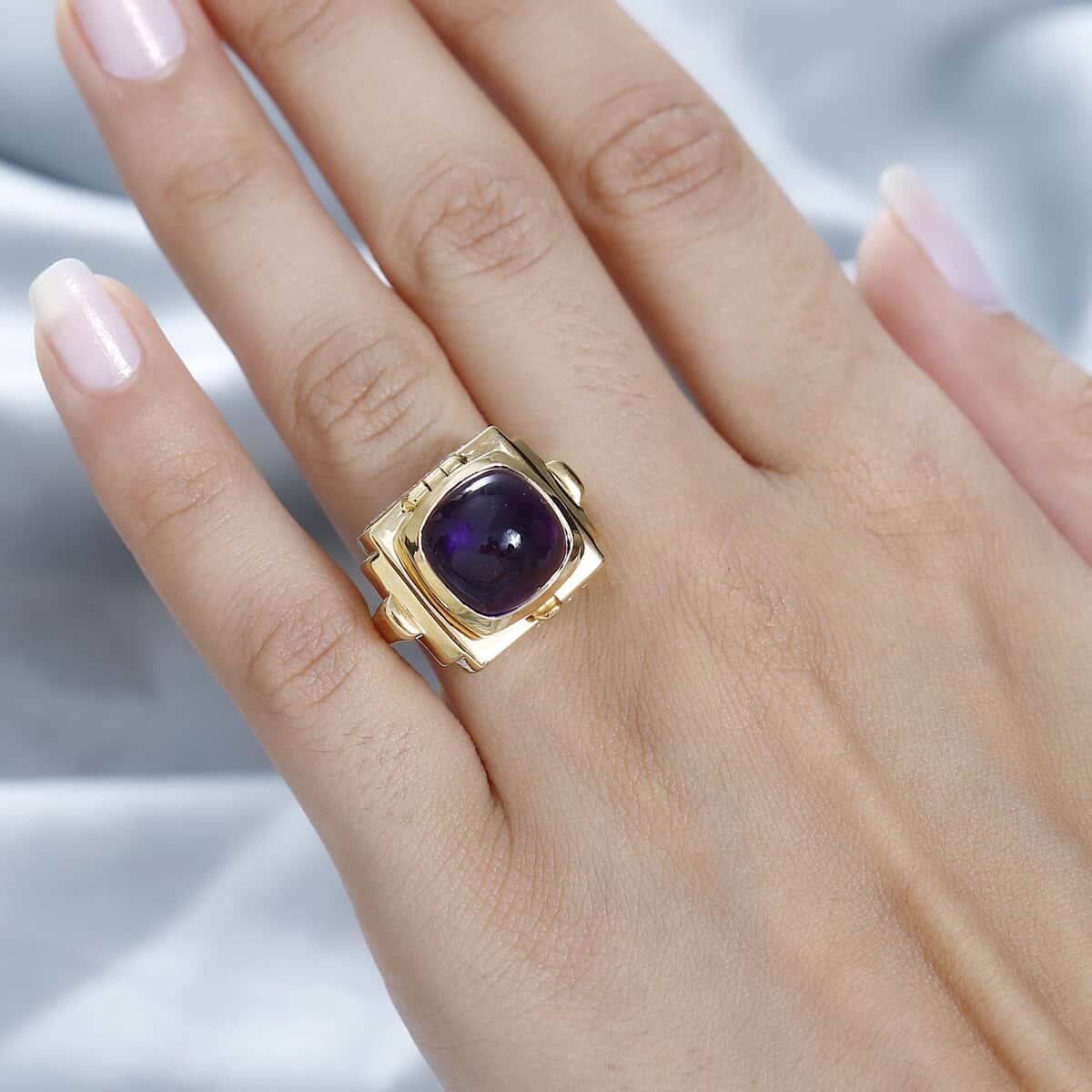 GP Mother's Day Special Collection African Amethyst and Multi Gemstone Openable Ring (Size 6.0) with Hidden Pendant Necklace 18 Inches in Vermeil Yellow Gold Over Sterling Silver 10.30 ctw image number 2