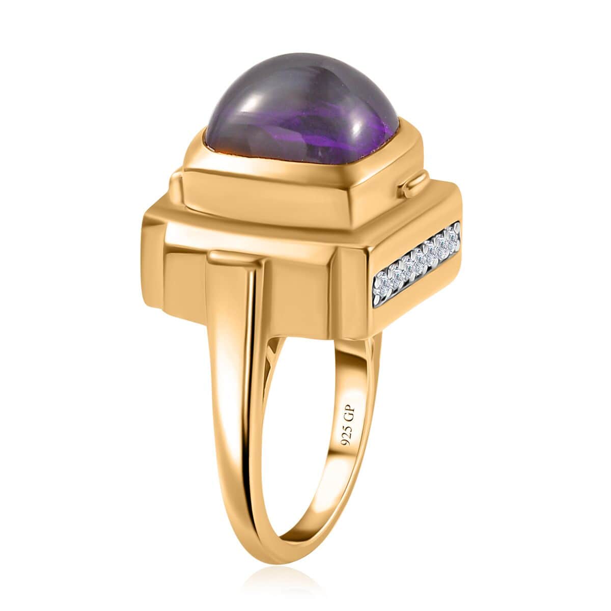 GP Mother's Day Special Collection African Amethyst and Multi Gemstone Openable Ring (Size 6.0) with Hidden Pendant Necklace 18 Inches in Vermeil Yellow Gold Over Sterling Silver 10.30 ctw image number 3