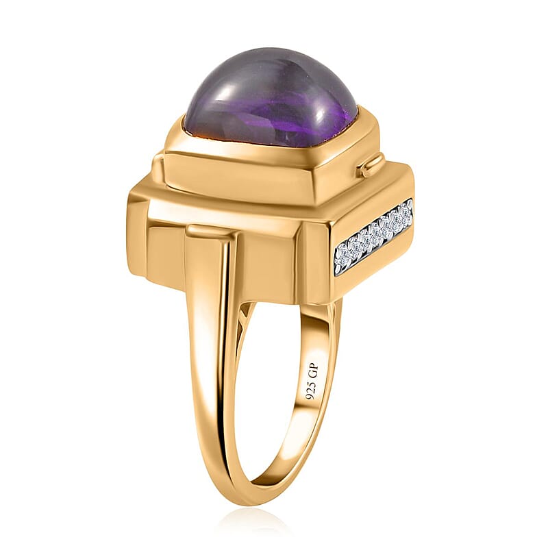 GP Mother's Day Special Collection African Amethyst and Multi Gemstone Openable Ring (Size 7.0) with Hidden Pendant Necklace 18 Inches in Vermeil Yellow Gold Over Sterling Silver 10.30 ctw