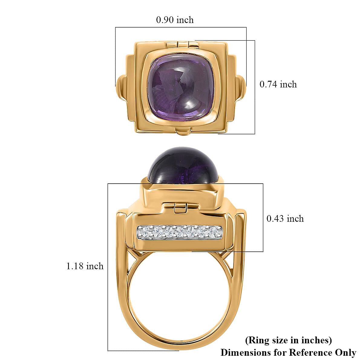 GP Mother's Day Special Collection African Amethyst and Multi Gemstone Openable Ring (Size 7.0) with Hidden Pendant Necklace 18 Inches in Vermeil Yellow Gold Over Sterling Silver 10.30 ctw