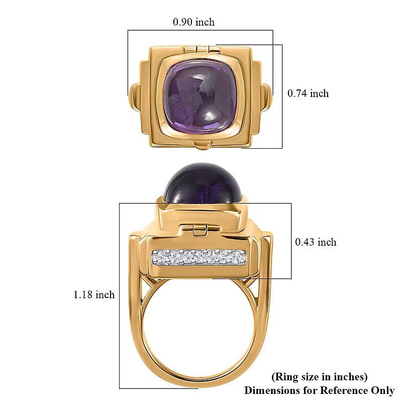 GP Mother's Day Special Collection African Amethyst and Multi Gemstone Openable Ring (Size 7.0) with Hidden Pendant Necklace 18 Inches in Vermeil Yellow Gold Over Sterling Silver 10.30 ctw