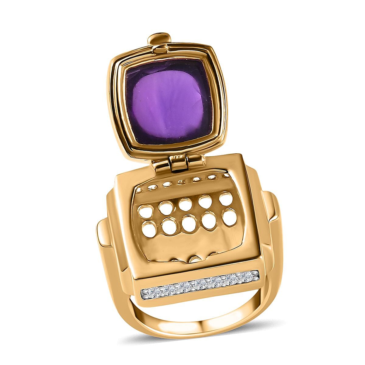 GP Mother's Day Special Collection African Amethyst and Multi Gemstone Openable Ring (Size 8.0) with Hidden Pendant Necklace 20 Inches in Vermeil Yellow Gold Over Sterling Silver 10.30 ctw image number 4