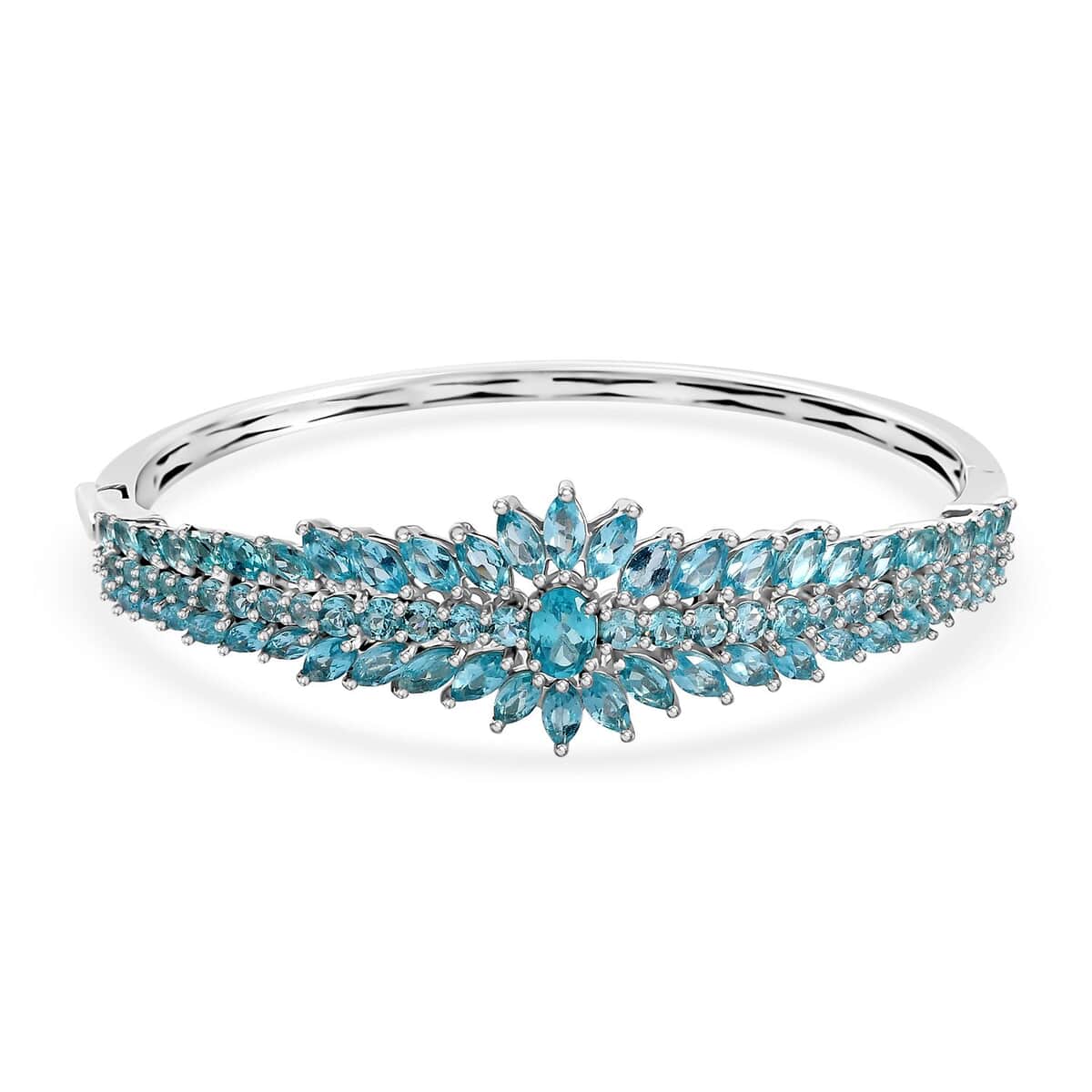 TLV Madagascar Paraiba Apatite Floral Spray Bangle Bracelet in Platinum Over Sterling Silver (7.25 In) 11.85 ctw image number 0