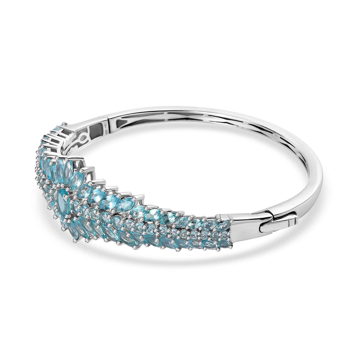 TLV Madagascar Paraiba Apatite Floral Spray Bangle Bracelet in Platinum Over Sterling Silver (7.25 In) 11.85 ctw image number 3