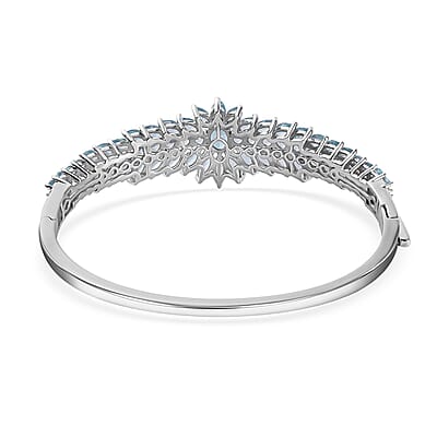 Betroka Blue Apatite Floral Spray Bangle Bracelet in Platinum Over Sterling Silver (7.25 In) 11.85 ctw
