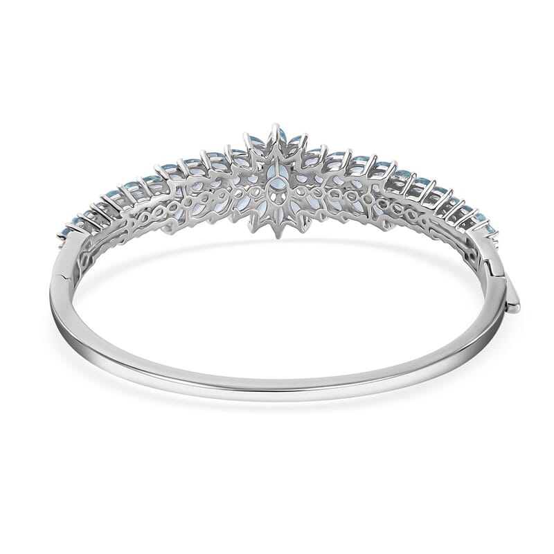 Betroka Blue Apatite Floral Spray Bangle Bracelet in Platinum Over Sterling Silver (7.25 In) 11.85 ctw