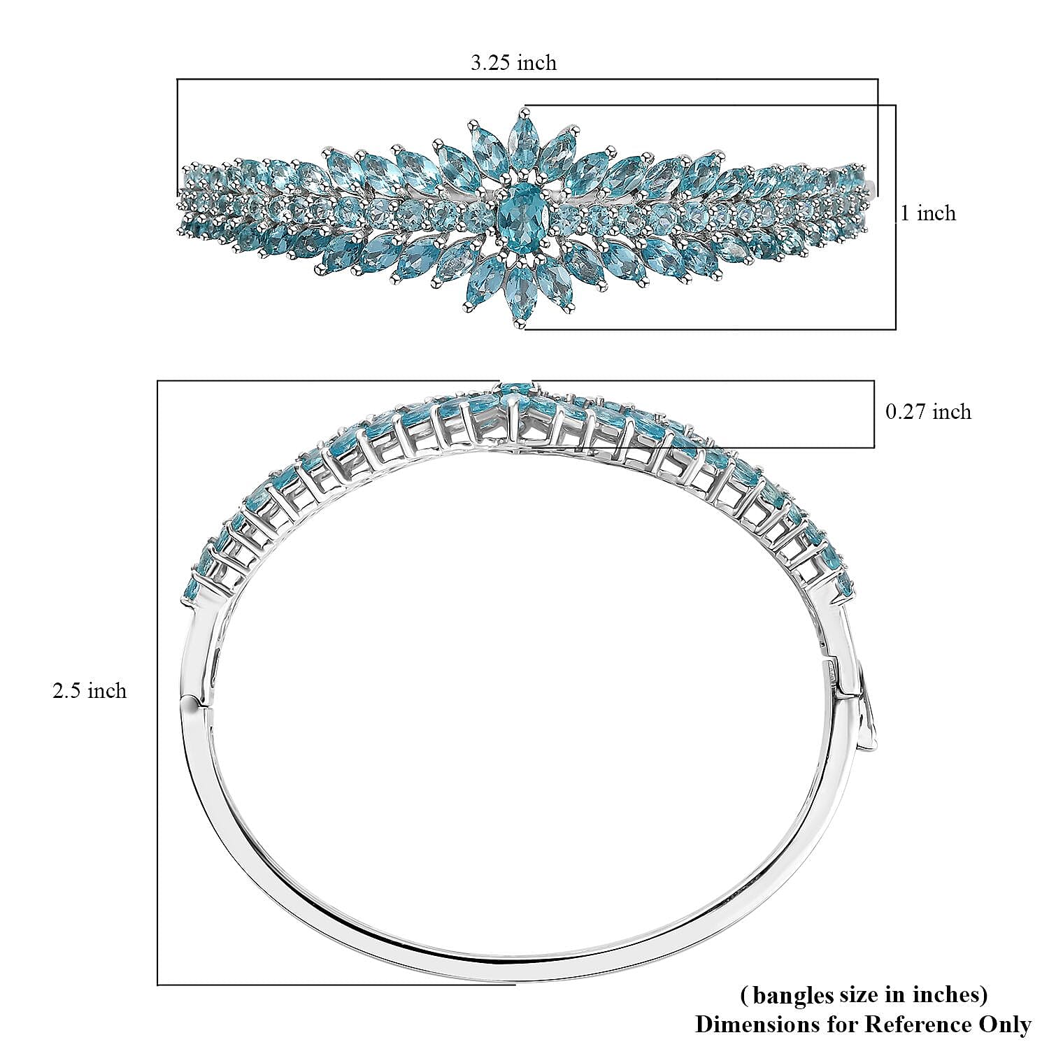 Betroka Blue Apatite Floral Spray Bangle Bracelet in Platinum Over Sterling Silver (7.25 In) 11.85 ctw