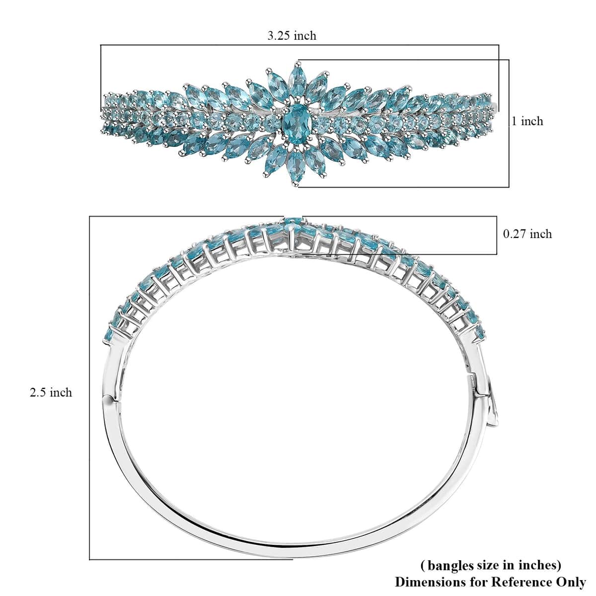 TLV Madagascar Paraiba Apatite Floral Spray Bangle Bracelet in Platinum Over Sterling Silver (7.25 In) 11.85 ctw image number 5