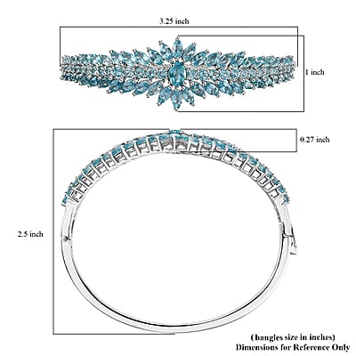 Betroka Blue Apatite Floral Spray Bangle Bracelet in Platinum Over Sterling Silver (7.25 In) 11.85 ctw