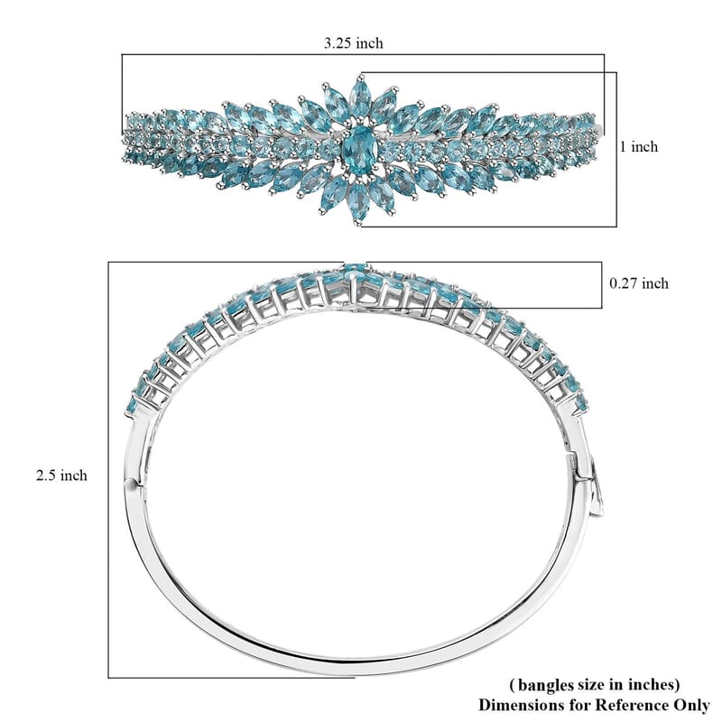 Betroka Blue Apatite Floral Spray Bangle Bracelet in Platinum Over Sterling Silver (7.25 In) 11.85 ctw