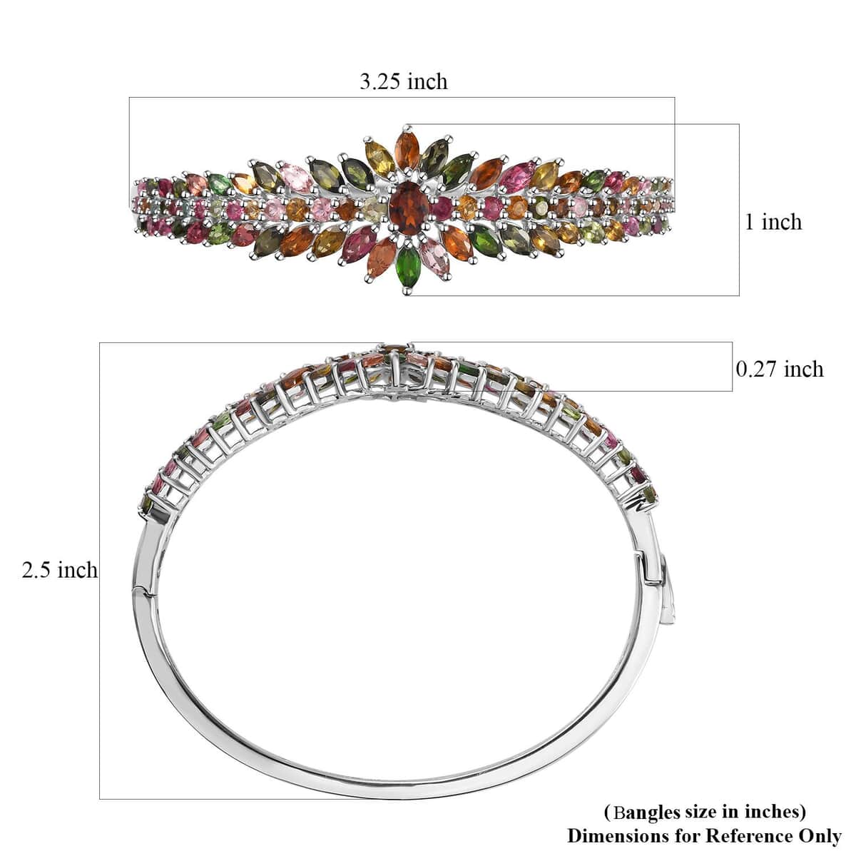 Multi-Tourmaline Floral Spray Bangle Bracelet in Platinum Over Sterling Silver (7.25 In) 12.60 ctw image number 5