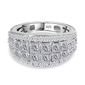 Moissanite 2.34 ctw Cluster Ring in Platinum Over Sterling Silver (Size 6.5) (5.82 g)