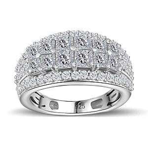 Moissanite 2.34 ctw Cluster Ring in Platinum Over Sterling Silver (Size 6.5) (5.82 g)