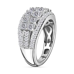 Moissanite 2.34 ctw Cluster Ring in Platinum Over Sterling Silver (Size 6.5) (5.82 g)