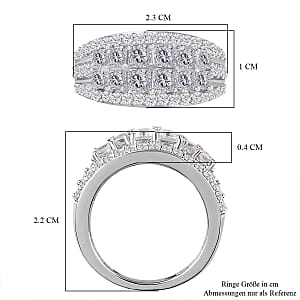 Moissanite 2.34 ctw Cluster Ring in Platinum Over Sterling Silver (Size 6.5) (5.82 g)