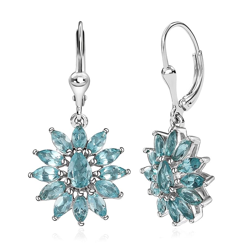 Betroka Blue Apatite Floral Lever Back Earrings in Platinum Over Sterling Silver 4.25 ctw
