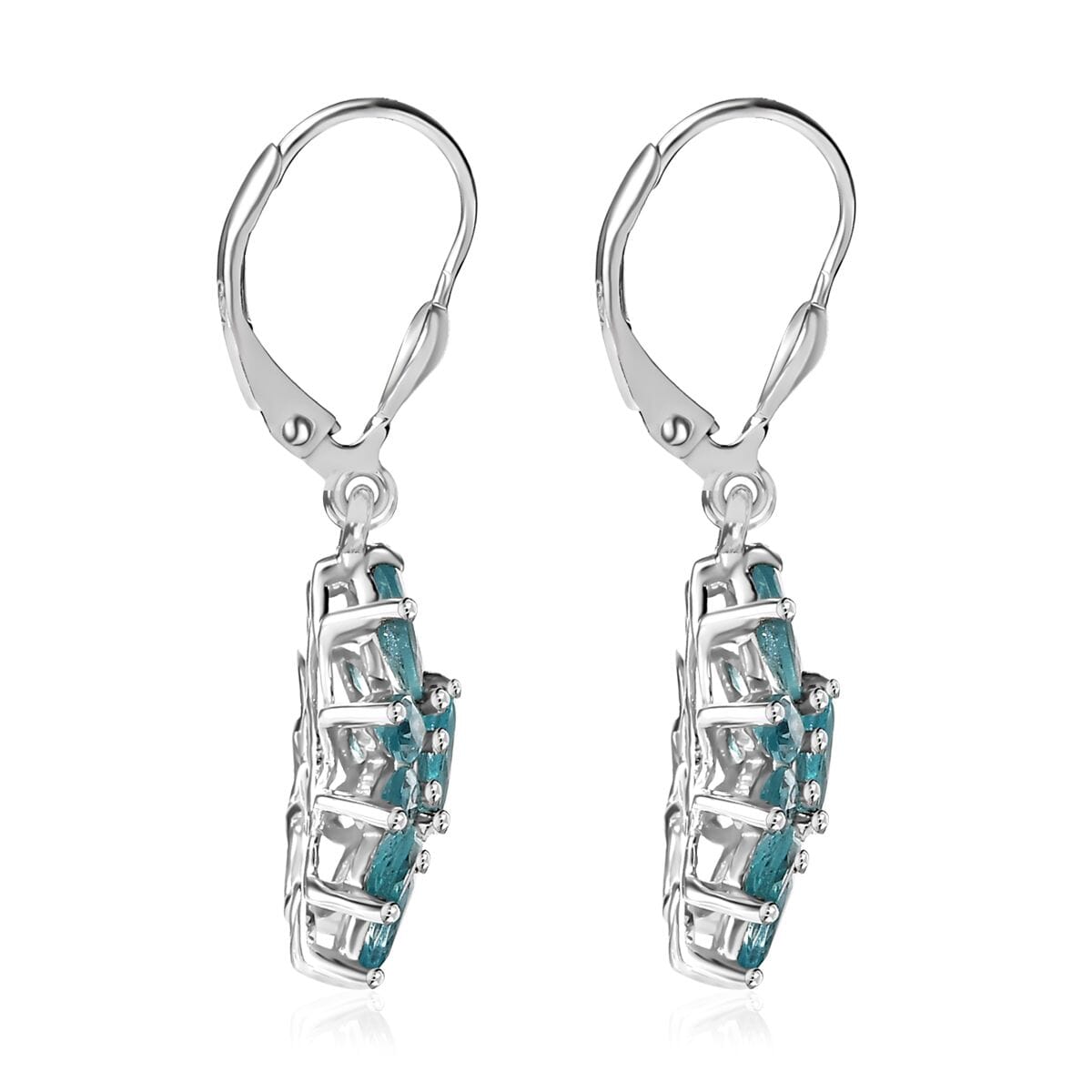 TLV Madagascar Paraiba Apatite Floral Lever Back Earrings in Platinum Over Sterling Silver 4.25 ctw image number 3