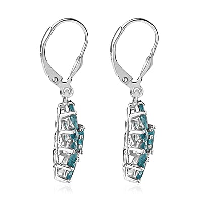 Betroka Blue Apatite Floral Lever Back Earrings in Platinum Over Sterling Silver 4.25 ctw