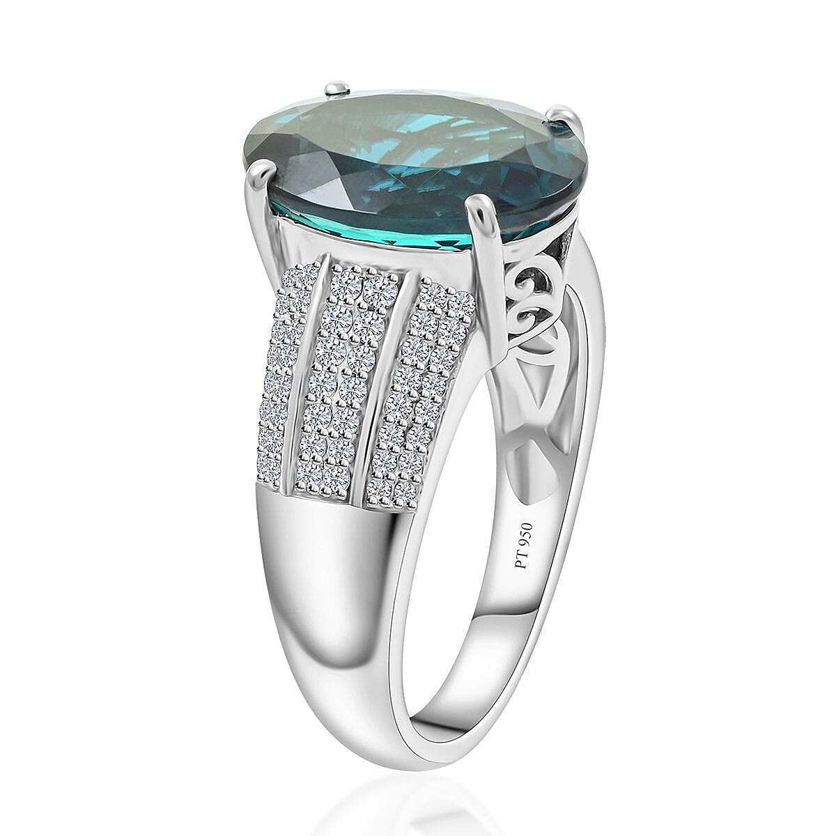 Rhapsody 950 Platinum AAAA Monte Belo Indicolite, Diamond (F-E, VS2) Ring (Size 7.0) 5.30 ctw image number 3