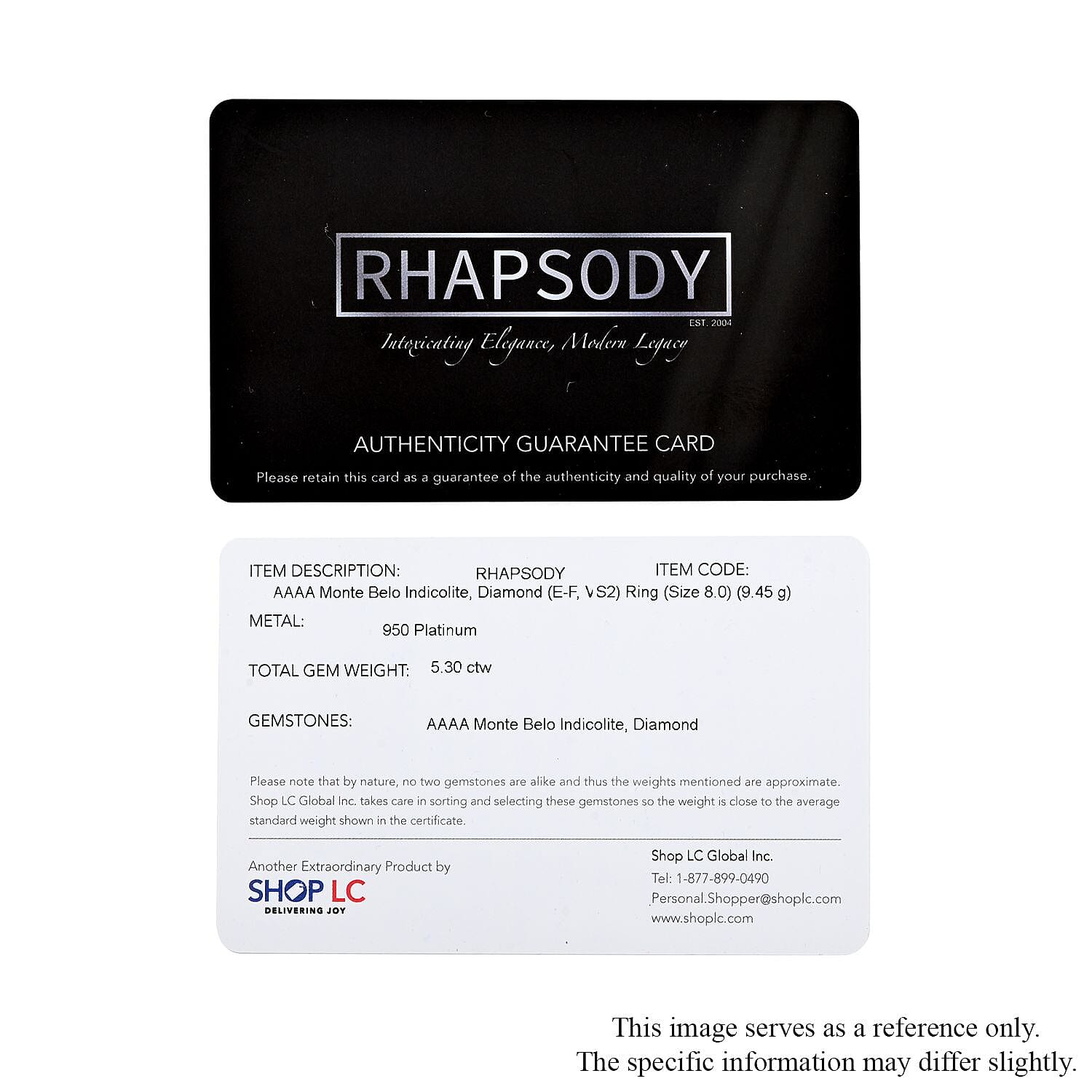 Rhapsody AAAA Monte Belo Indicolite and E-F, VS2 Diamond 5.30 ctw Ring in 950 Platinum (Size 7.0) 9.45 Grams