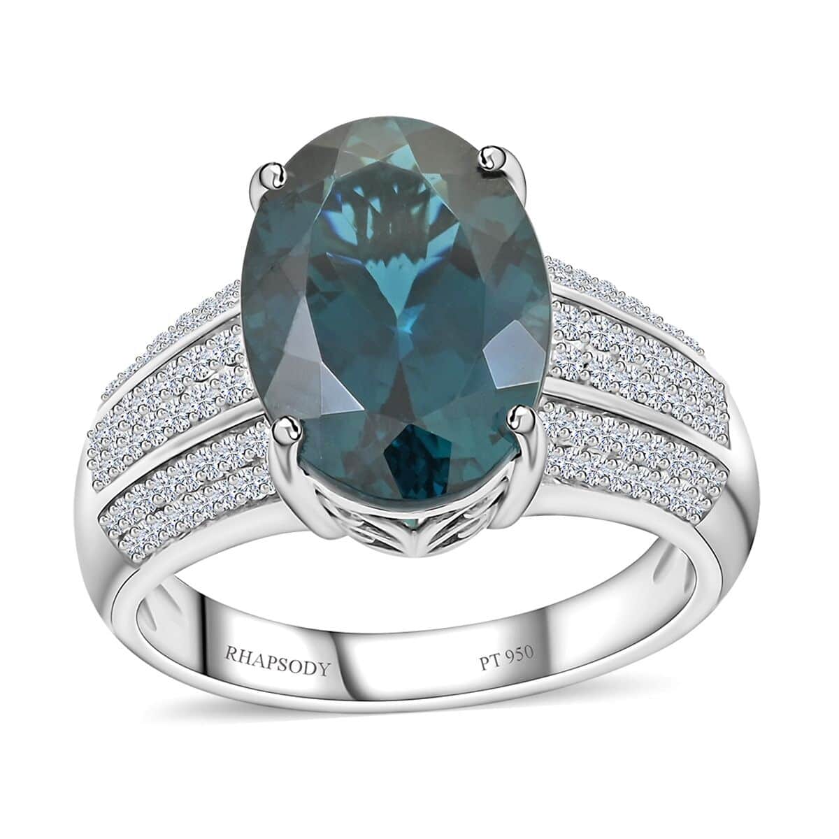 Certified Rhapsody 950 Platinum AAAA Monte Belo Indicolite and E-F, VS2 Diamond Ring (Size 8.0) 9.45 Grams 5.30 ctw image number 0