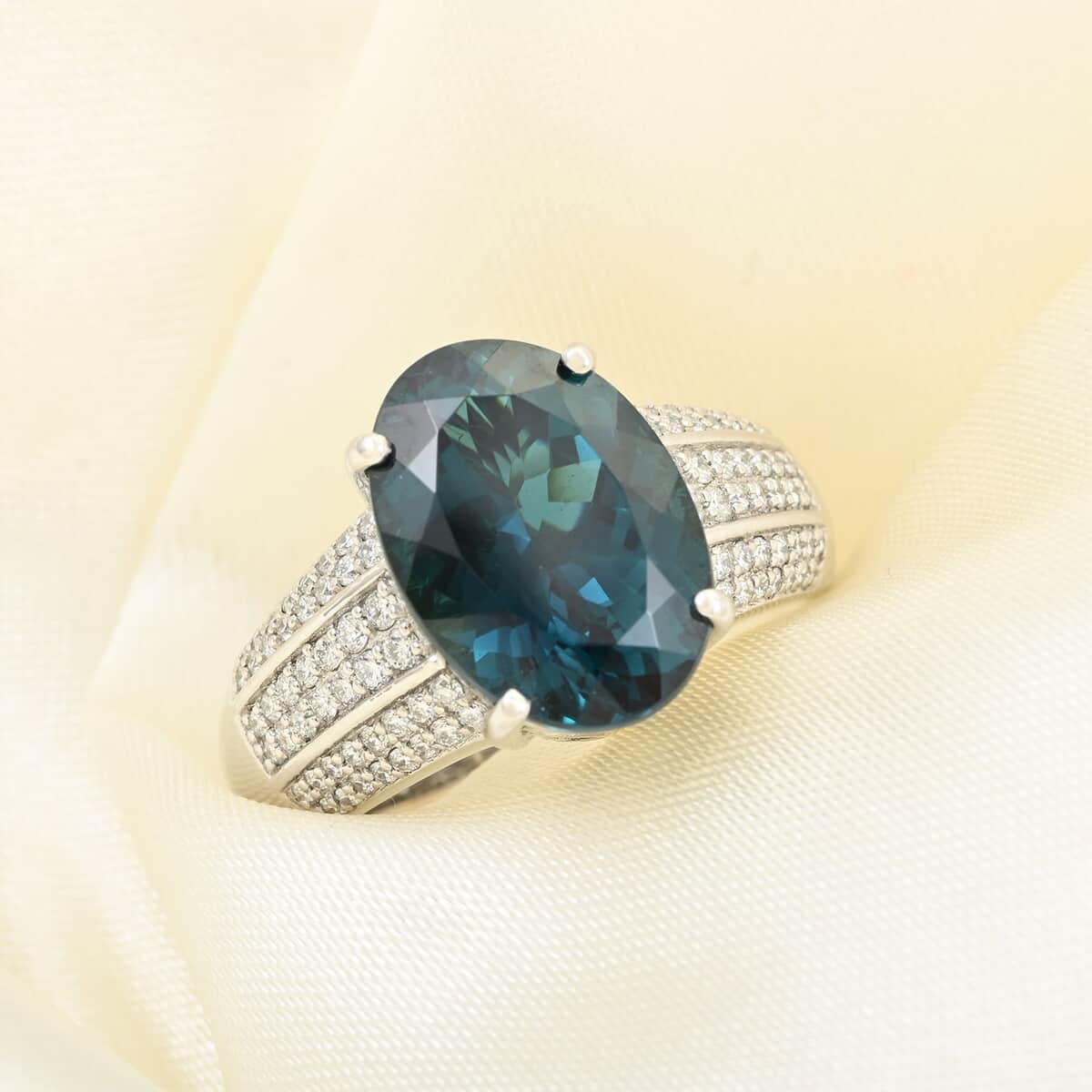 Certified Rhapsody 950 Platinum AAAA Monte Belo Indicolite and E-F, VS2 Diamond Ring (Size 8.0) 9.45 Grams 5.30 ctw image number 1