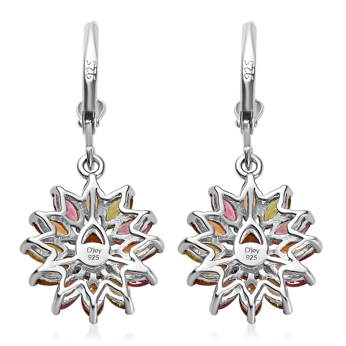 Multi-Tourmaline Sunflower Lever Back Earrings in Platinum Over Sterling Silver 4.50 ctw image number 4