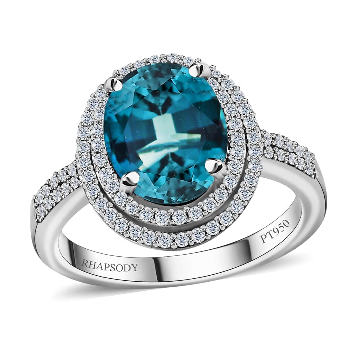 Certified Rhapsody 950 Platinum AAAA Monte Belo Indicolite and E-F VS2 Diamond Double Halo Ring (Size 7.0) 3.90 ctw image number 0