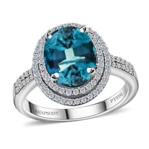 Certified Rhapsody 950 Platinum AAAA Monte Belo Indicolite and E-F VS2 Diamond Double Halo Ring (Size 7.0) 3.90 ctw