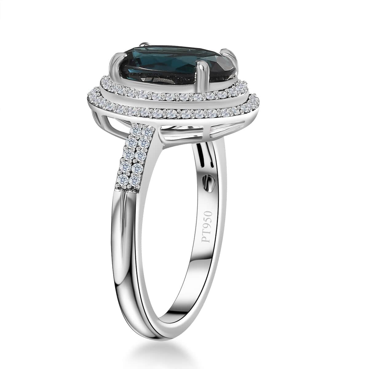 Certified Rhapsody 950 Platinum AAAA Monte Belo Indicolite and E-F VS2 Diamond Double Halo Ring (Size 7.0) 3.90 ctw image number 3