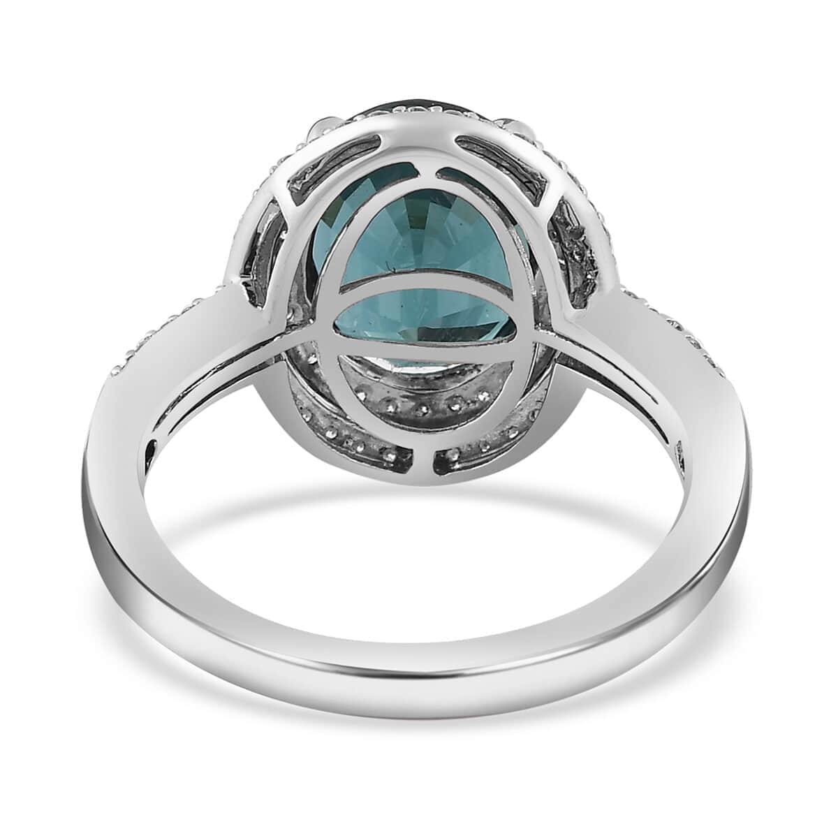 Certified Rhapsody 950 Platinum AAAA Monte Belo Indicolite and E-F VS2 Diamond Double Halo Ring (Size 7.0) 3.90 ctw image number 4