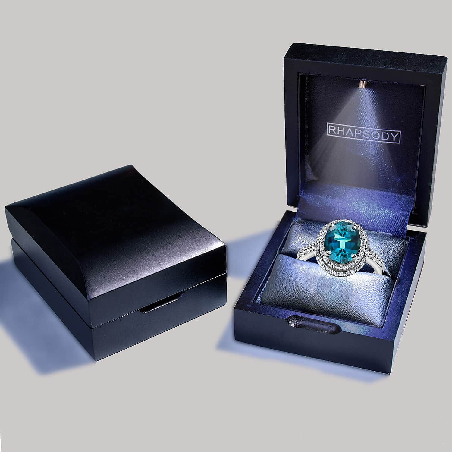 Certified & Appraised Rhapsody 950 Platinum AAAA Monte Belo Indicolite and E-F VS2 Diamond Double Halo Ring (Size 7.0) 3.90 ctw