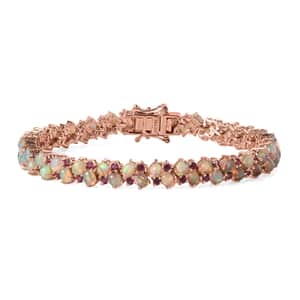 Ethiopian Welo Opal and Orissa Rhodolite Garnet Bracelet in Vermeil Rose Gold Over Sterling Silver (7.25 In) 9.75 ctw