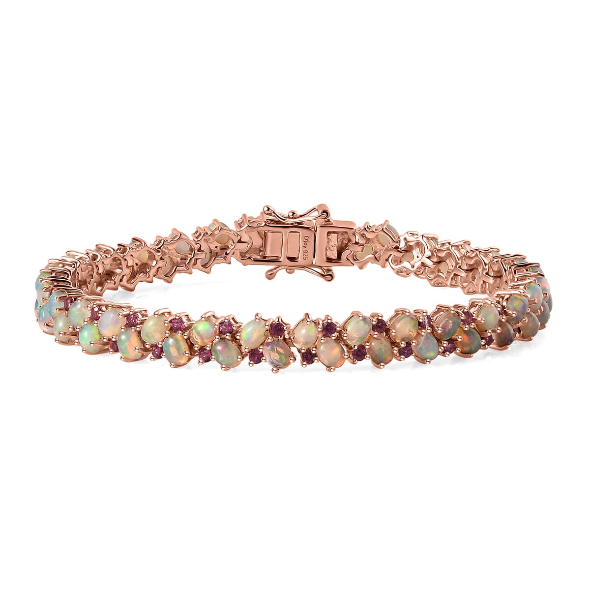 Sterling Silver Ethiopian Opal & Garnet Bracelet Sterling Silver Ethiopian Opal & Garnet Bracelet