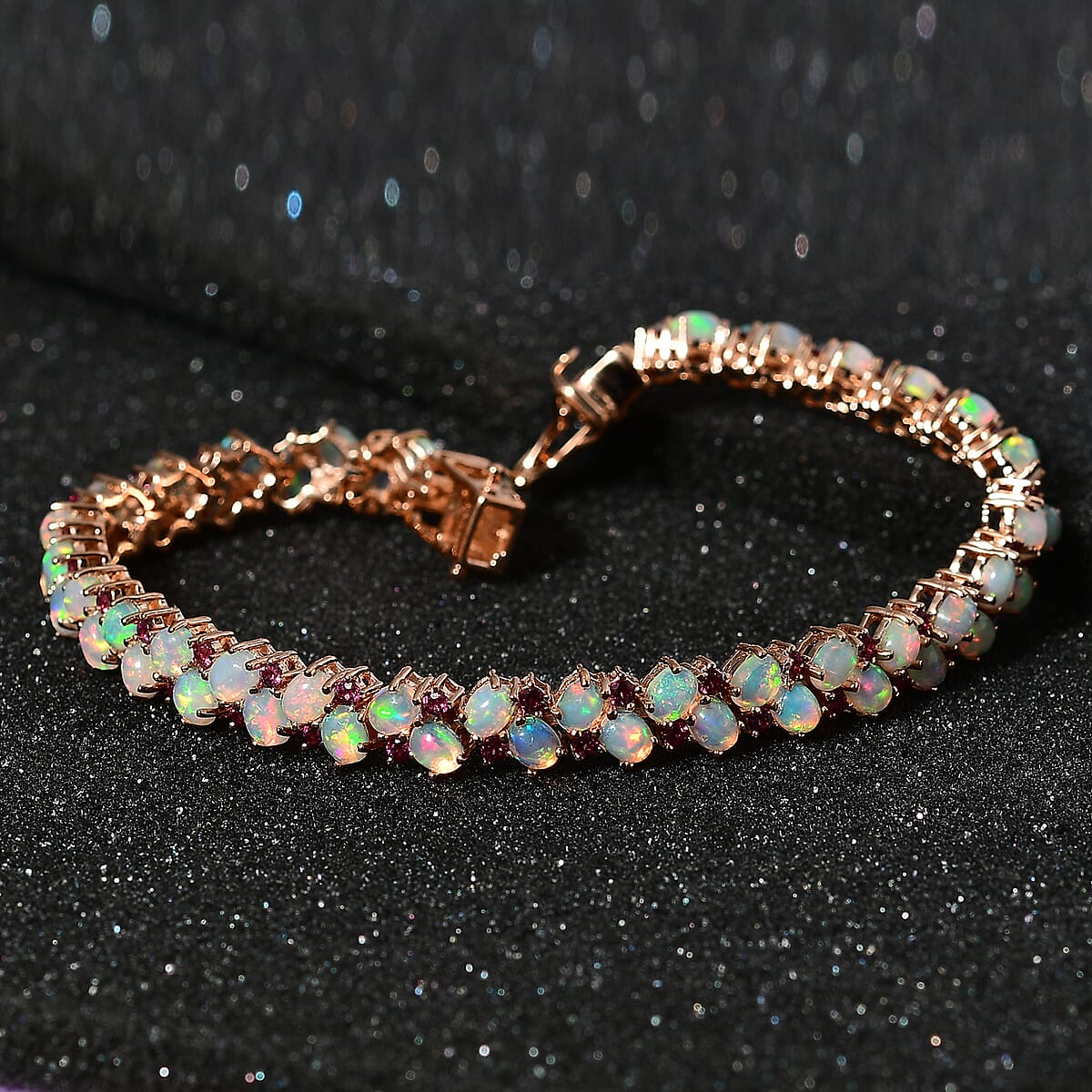 Ethiopian Welo Opal and Orissa Rhodolite Garnet Bracelet in Vermeil Rose Gold Over Sterling Silver (7.25 In) 9.75 ctw image number 2