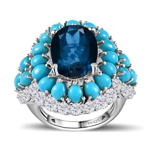 London Blue Topaz and Multi Gemstone Cocktail Ring in Platinum Over Sterling Silver (Size 10.0) 13.50 ctw