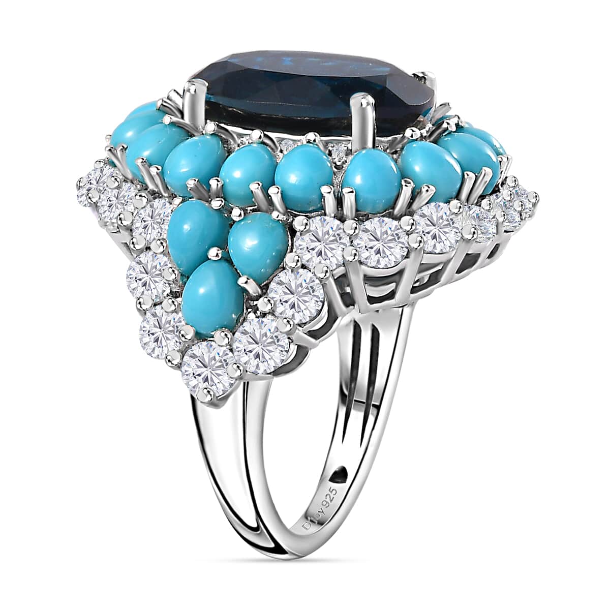 London Blue Topaz, Multi Gemstone Cocktail Ring in Platinum Over Sterling Silver (Size 10.0) 13.50 ctw image number 3