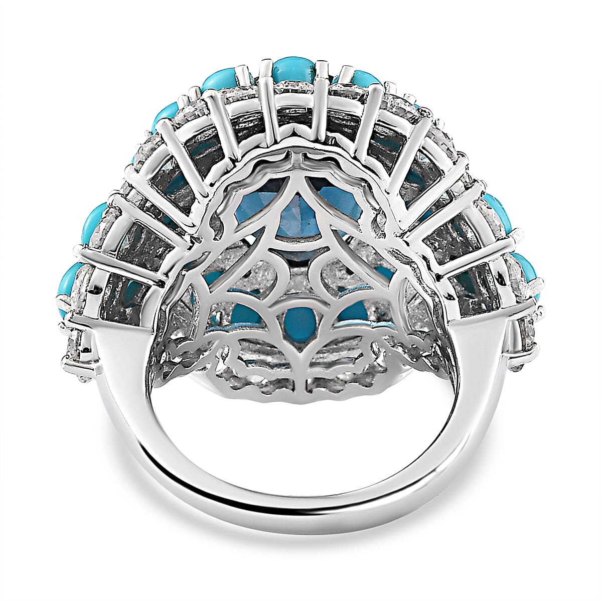 London Blue Topaz and Multi Gemstone Cocktail Ring in Platinum Over Sterling Silver (Size 10.0) 13.50 ctw