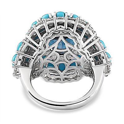London Blue Topaz and Multi Gemstone Cocktail Ring in Platinum Over Sterling Silver (Size 10.0) 13.50 ctw